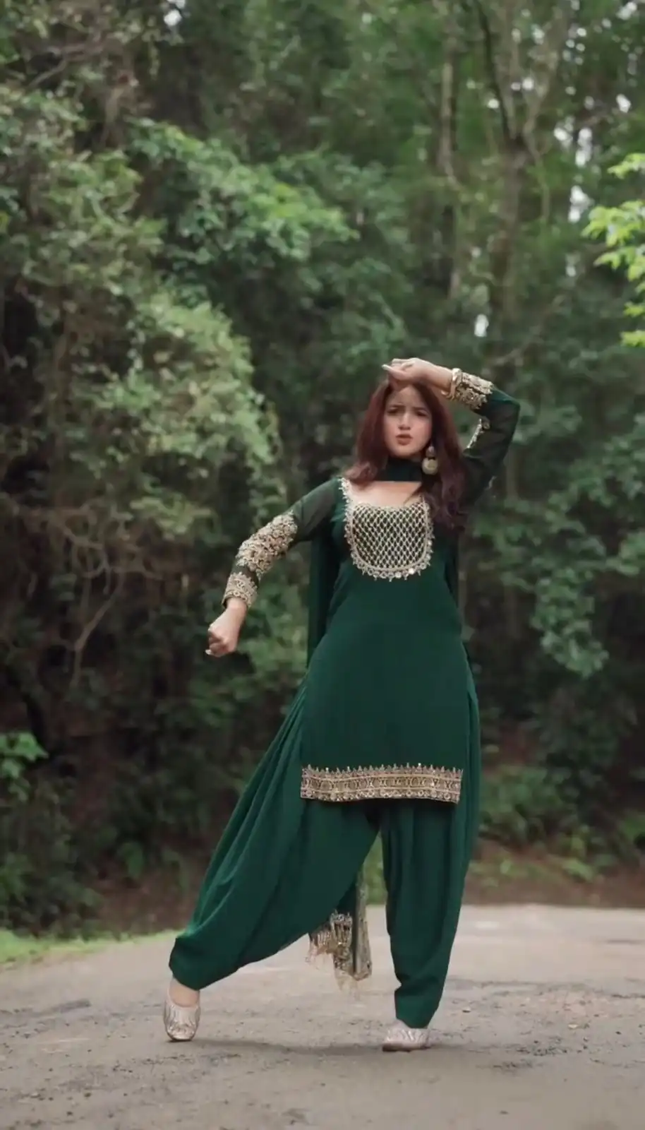 Green Faux Georgette Embroidery Work Salwar Suit - Image 2