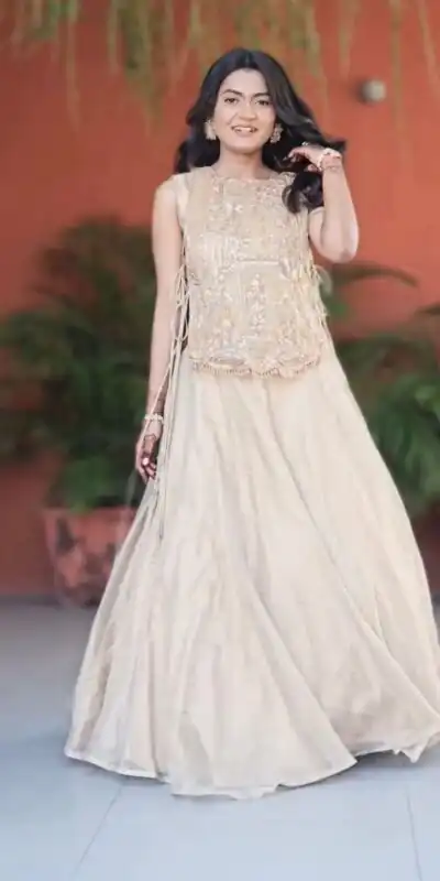 Off White Vichitra Silk Embroidery Work Lehenga Choli