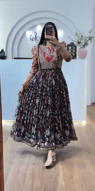 PC 540 Black Color Cota checks Gown with Kalamkari Print. Wedding, Party, Festive Introductory Price ₹1849. Delivery 4-6 Working Days. Shop now. | Bollywood Gowns, Creative Gowns, Designer Gowns, Embroidered Gowns, Gowns, Party Wear Gowns