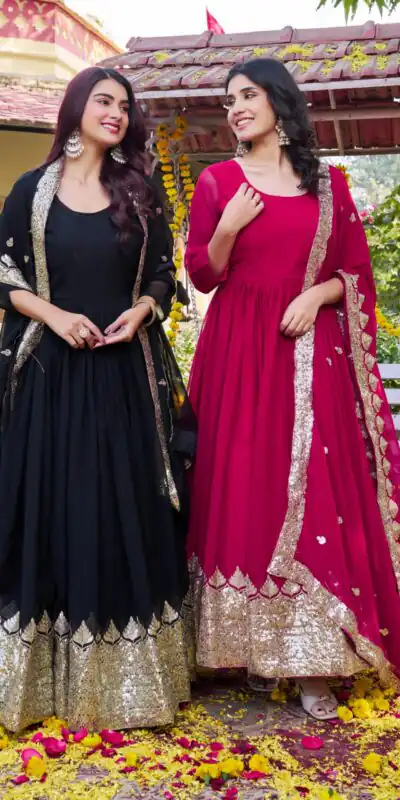 Ram 157 Black Fox Georgette Gown Perfect for Wedding, Party, Ethnic Day, Pongal, Durga Puja – . Affordable Price ₹2149. Delivery 4-6 Working Days. | Bollywood Gowns, Creative Gowns, Designer Gowns, Embroidered Gowns, Gowns, Party Wear Gowns