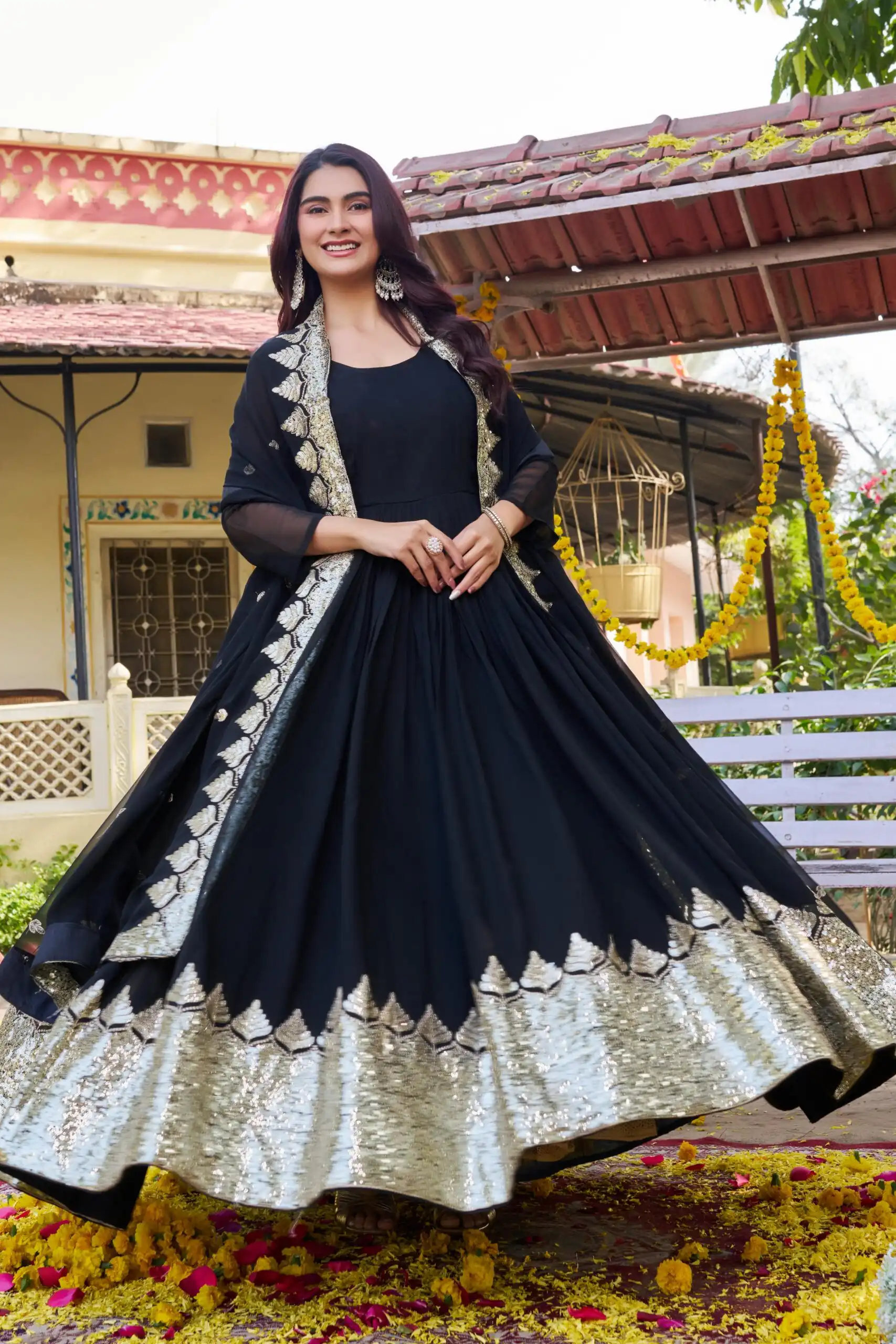 Ram 157 Black Fox Georgette Gown Perfect for Wedding, Party, Ethnic Day, Pongal, Durga Puja – . Affordable Price ₹2149. Delivery 4-6 Working Days. | Bollywood Gowns, Creative Gowns, Designer Gowns, Embroidered Gowns, Gowns, Party Wear Gowns