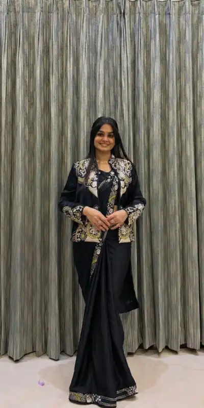 BE 433 Black Color French Crape Saree with Embroidery Work. Online Best Price ₹2099. Delivery 4-6 Working Days. Shop now. | Bollywood Sarees, Creative Sarees, Designer Sarees, Embroidered Sarees, Ethnic Saree, Modern Digital sarees, Party Wear Sarees, Sarees