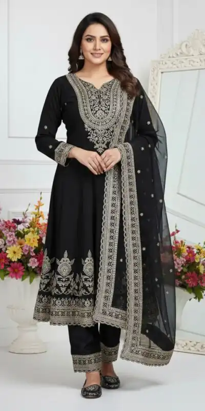 KF-1715 Black in Faux Georgette Embroidery Work & Lace Work Salwar Suit . Get it for ₹2399. Delivery 4-6 Working Days. Shop now. | Jump Suits, Straight Suits, Tops & Bottoms, Track Suits, Trendy Wear, Casual Suits, Creative suits, Designer Suits, Palazzo Suits, Party Wear Suits, Patiala Suits, Salwar suit