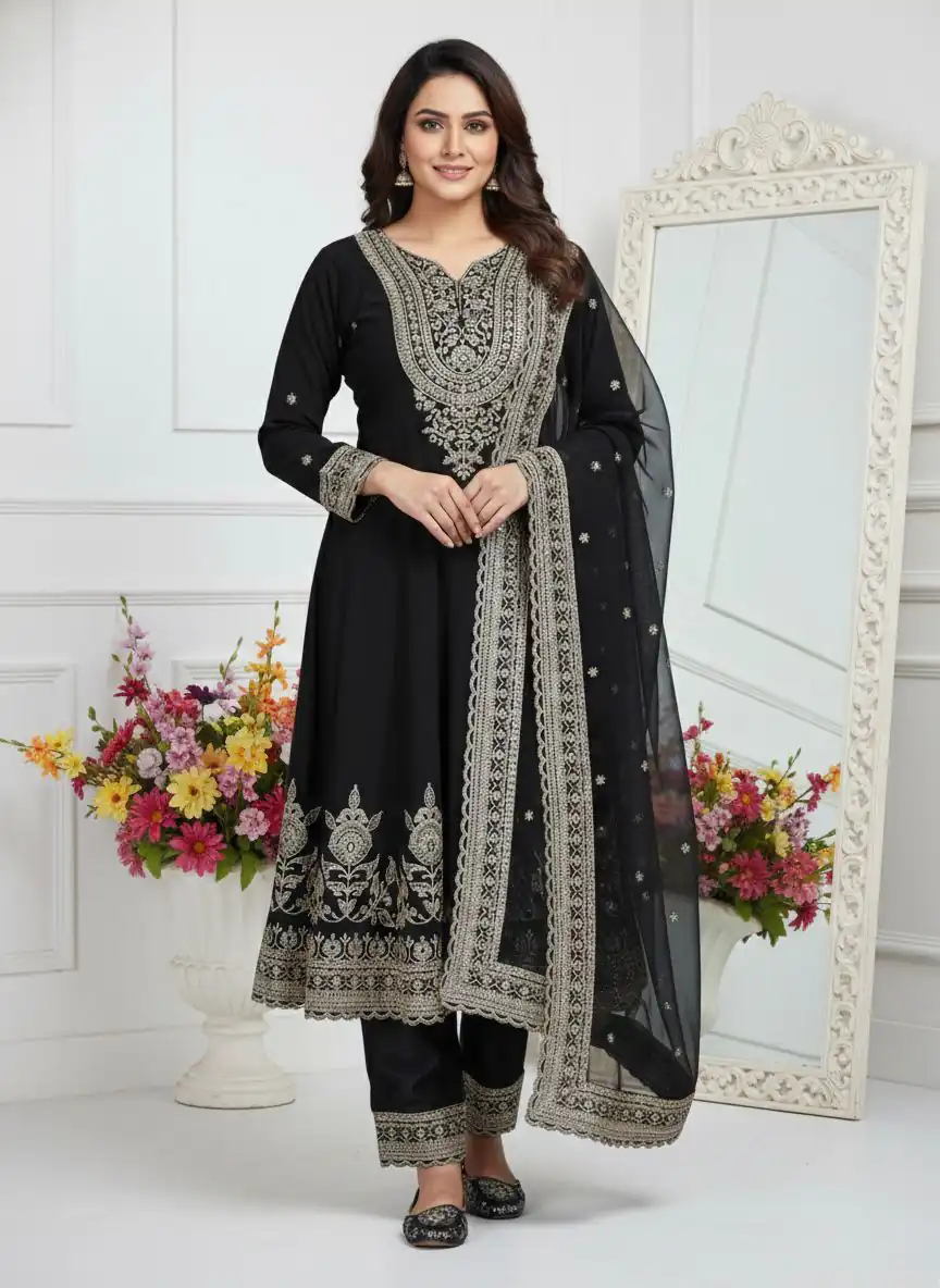 KF-1715 Black in Faux Georgette Embroidery Work & Lace Work Salwar Suit . Get it for ₹2399. Delivery 4-6 Working Days. Shop now. | Jump Suits, Straight Suits, Tops & Bottoms, Track Suits, Trendy Wear, Casual Suits, Creative suits, Designer Suits, Palazzo Suits, Party Wear Suits, Patiala Suits, Salwar suit