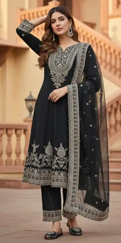 KF-1715 Black in Faux Georgette Embroidery Work & Lace Work Salwar Suit . Get it for ₹2399. Delivery 4-6 Working Days. Shop now. | Jump Suits, Straight Suits, Tops & Bottoms, Track Suits, Trendy Wear, Casual Suits, Creative suits, Designer Suits, Palazzo Suits, Party Wear Suits, Patiala Suits, Salwar suit