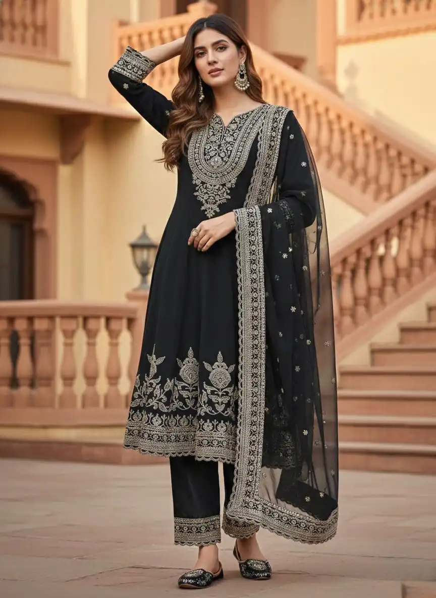 KF-1715 Black in Faux Georgette Embroidery Work & Lace Work Salwar Suit . Get it for ₹2399. Delivery 4-6 Working Days. Shop now. | Jump Suits, Straight Suits, Tops & Bottoms, Track Suits, Trendy Wear, Casual Suits, Creative suits, Designer Suits, Palazzo Suits, Party Wear Suits, Patiala Suits, Salwar suit