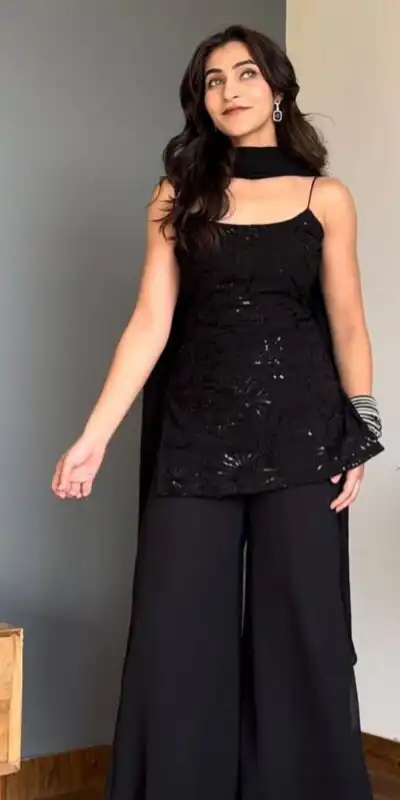 BD 1825 Black Faux Georgette Salwar Suit with Sequins Work & Embroidery Work. Affordable Price ₹1949. Delivery 4-6 Working Days. Shop now. | Jump Suits, Straight Suits, Casual Suits, Creative suits, Designer Suits, Palazzo Suits, Party Wear Suits, Patiala Suits, Salwar suit