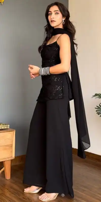 BD 1825 Black Faux Georgette Salwar Suit with Sequins Work & Embroidery Work. Affordable Price ₹1949. Delivery 4-6 Working Days. Shop now. | Jump Suits, Straight Suits, Casual Suits, Creative suits, Designer Suits, Palazzo Suits, Party Wear Suits, Patiala Suits, Salwar suit
