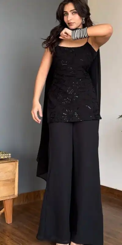 BD 1825 Black Faux Georgette Salwar Suit with Sequins Work & Embroidery Work. Affordable Price ₹1949. Delivery 4-6 Working Days. Shop now. | Jump Suits, Straight Suits, Casual Suits, Creative suits, Designer Suits, Palazzo Suits, Party Wear Suits, Patiala Suits, Salwar suit