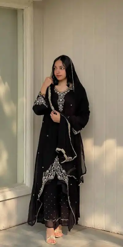 VLM 322 Black Georgette Salwar Suit Perfect for Wedding, Party, Housewarming, Durga Puja, Festival Celebrations – . Grab it for ₹1949. Delivery 4-6 Workin | Jump Suits, Straight Suits, Casual Suits, Creative suits, Designer Suits, Palazzo Suits, Party Wear Suits, Patiala Suits, Salwar suit