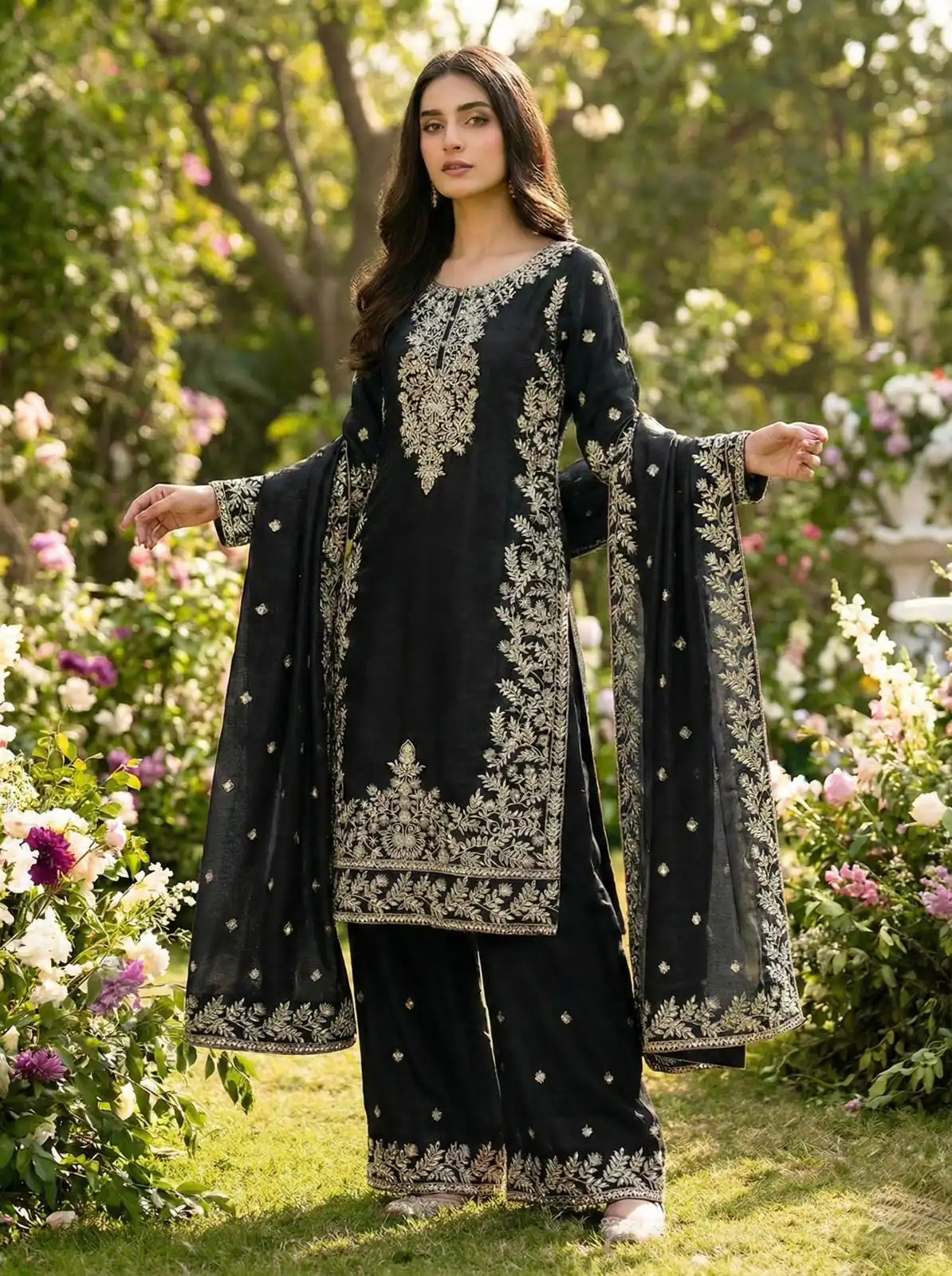 SRK 5316 Black Organza Silk Salwar Suit Perfect for Wedding, Party, Makar Sankranti, Eid, Durga Puja – . Affordable Price ₹2149. Delivery 4-6 Workin | Jump Suits, Straight Suits, Casual Suits, Creative suits, Designer Suits, Palazzo Suits, Party Wear Suits, Patiala Suits, Salwar suit