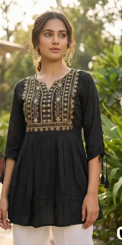 INLI Charmi vol 5 Black Rayon Thread Work Kurti . Wedding, Party, Festive, Events Affordable Price ₹1349. Delivery 4-6 Working Days. Shop now. | Bollywood Kurti, Creative Kurtis, Designer Kurti, Kurti, Party Wear Kurti, Selfie Kurti