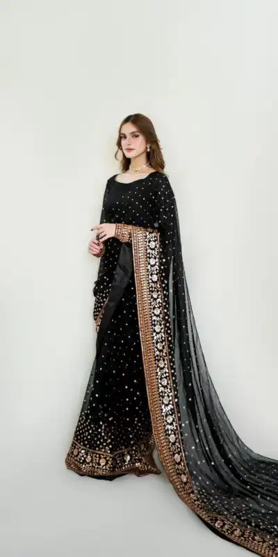 NC 5545 Black in Color Georgette. Embroidery Work & Sequins Work Saree Best Price ₹2149. Delivery 4-6 Working Days. Shop now. | Bollywood Sarees, Creative Sarees, Designer Sarees, Embroidered Sarees, Ethnic Saree, Modern Digital sarees, Party Wear Sarees, Sarees