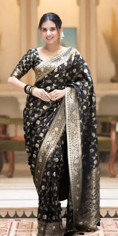KPR 208 Black in Color Soft Lichi Silk Designer Work Saree . Available at ₹1399 only. Delivery 4-6 Working Days. Shop now. | Bollywood Sarees, Creative Sarees, Designer Sarees, Embroidered Sarees, Ethnic Saree, Modern Digital sarees, Party Wear Sarees, Sarees