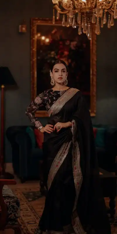 NC 5490 Black Space Silk With Sequins Work Saree. Perfect for Wedding, Party, Onam, Family Gatherings, – Festive Deal ₹2449. Delivery 4-6 Working Days | Bollywood Sarees, Creative Sarees, Designer Sarees, Embroidered Sarees, Ethnic Saree, Modern Digital sarees, Party Wear Sarees, Sarees