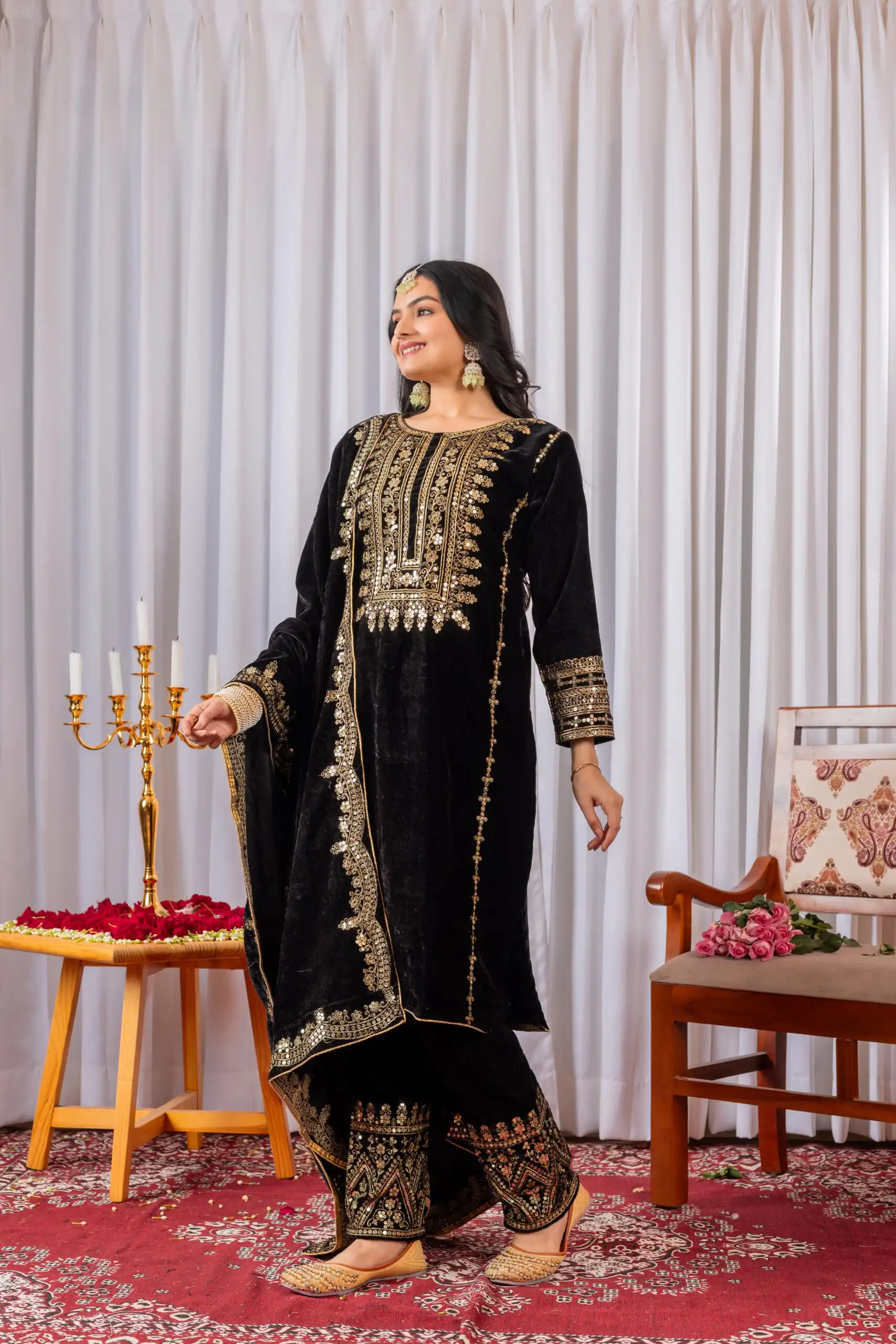 AD 089 Black Viscose Velvet Salwar Suit with Embroidery Work. Affordable Price ₹1999. Delivery 4-6 Working Days. Shop now. | Jump Suits, Straight Suits, Casual Suits, Creative suits, Designer Suits, Palazzo Suits, Party Wear Suits, Patiala Suits, Salwar suit