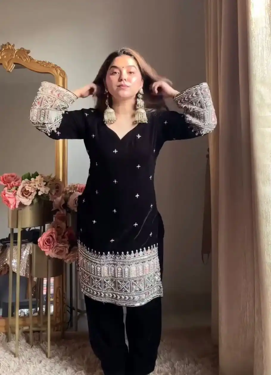 KD 1571 Black Color Velvet With Sequence Work Salwar Suit . Online Exclusive Offer ₹2399. Delivery 4-6 Working Days. Shop now. | Jump Suits, Straight Suits, Casual Suits, Creative suits, Designer Suits, Palazzo Suits, Party Wear Suits, Patiala Suits, Salwar suit