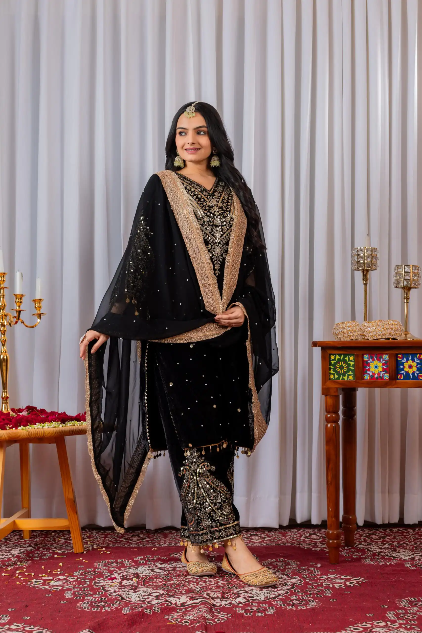 AD 134 Black Color Heavy Pure Viscose Velvet Embroidery Sharara Suit Wedding, Party, Festive, Events Etc. Expected Delivery  4-6 Working Days @2099/- | Jump Suits, Straight Suits, Casual Suits, Creative suits, Designer Suits, Palazzo Suits, Party Wear Suits, Patiala Suits, Salwar suit