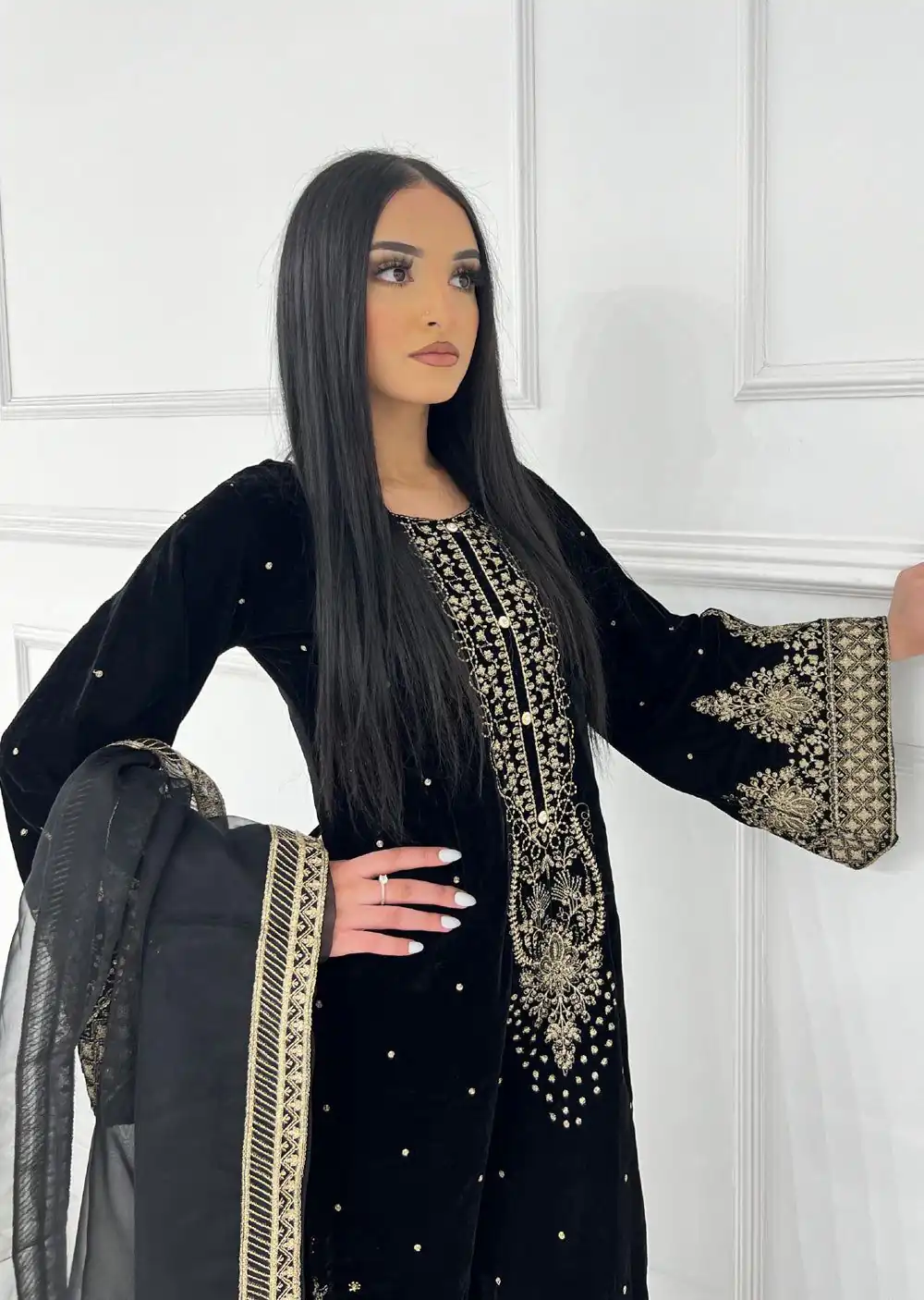 AD 222 Black Viscose Velvet Salwar Suit with Embroidery Work & Lace Work. Best Price ₹2099. Delivery 4-6 Working Days. Shop now. | Jump Suits, Straight Suits, Casual Suits, Creative suits, Designer Suits, Palazzo Suits, Party Wear Suits, Patiala Suits, Salwar suit
