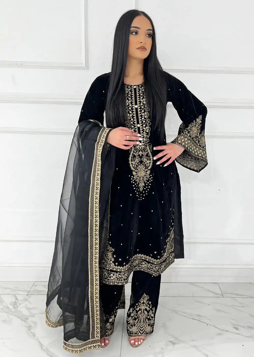 AD 222 Black Viscose Velvet Salwar Suit with Embroidery Work & Lace Work. Best Price ₹2099. Delivery 4-6 Working Days. Shop now. | Jump Suits, Straight Suits, Casual Suits, Creative suits, Designer Suits, Palazzo Suits, Party Wear Suits, Patiala Suits, Salwar suit