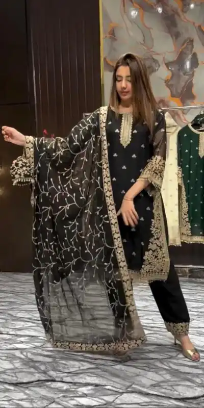 LG 2059 Black Color Zimmy Choo Salwar Suit with Embroidery Work. Wedding, Party, Festive, Events, Grab it for ₹2399. Delivery 4-6 Working Days. Shop now. | Jump Suits, Straight Suits, Casual Suits, Creative suits, Designer Suits, Palazzo Suits, Party Wear Suits, Patiala Suits, Salwar suit