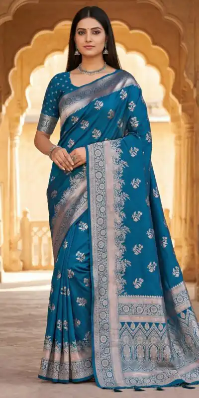 MB 39 Blue Color Banarasi Saree with Zari Work & Lace Work. Introductory Price ₹1899. Delivery 4-6 Working Days. Shop now. | Bollywood Sarees, Creative Sarees, Designer Sarees, Embroidered Sarees, Ethnic Saree, Modern Digital sarees, Party Wear Sarees, Sarees