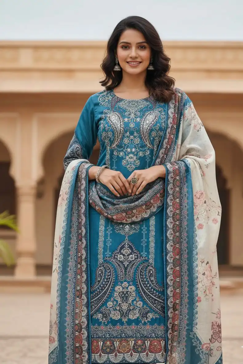 BE 438 Blue Chinon Salwar Suit Perfect for Wedding, Party, Temple Visit, Reception, Karwa Chauth – . Grab it for ₹1799. Delivery 4-6 Working Days. | Jump Suits, Straight Suits, Casual Suits, Creative suits, Designer Suits, Palazzo Suits, Party Wear Suits, Patiala Suits, Salwar suit