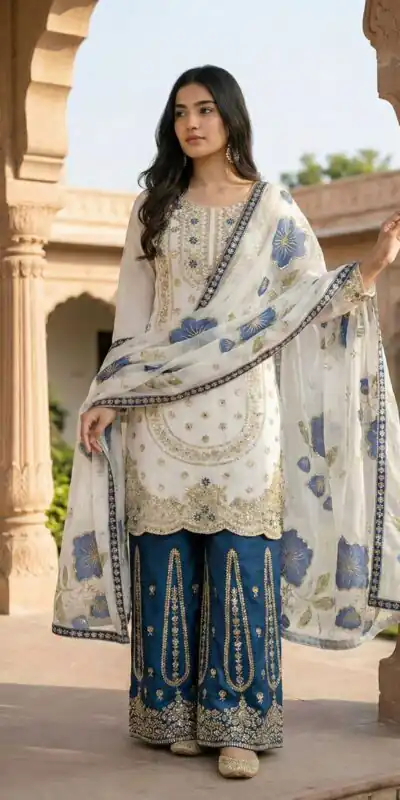 NSR 884 Blue Organza Silk Salwar Suit with Digital Print & Embroidery Work. Introductory Price ₹2149. Delivery 4-6 Working Days. Shop now. | Jump Suits, Straight Suits, Casual Suits, Creative suits, Designer Suits, Palazzo Suits, Party Wear Suits, Patiala Suits, Salwar suit