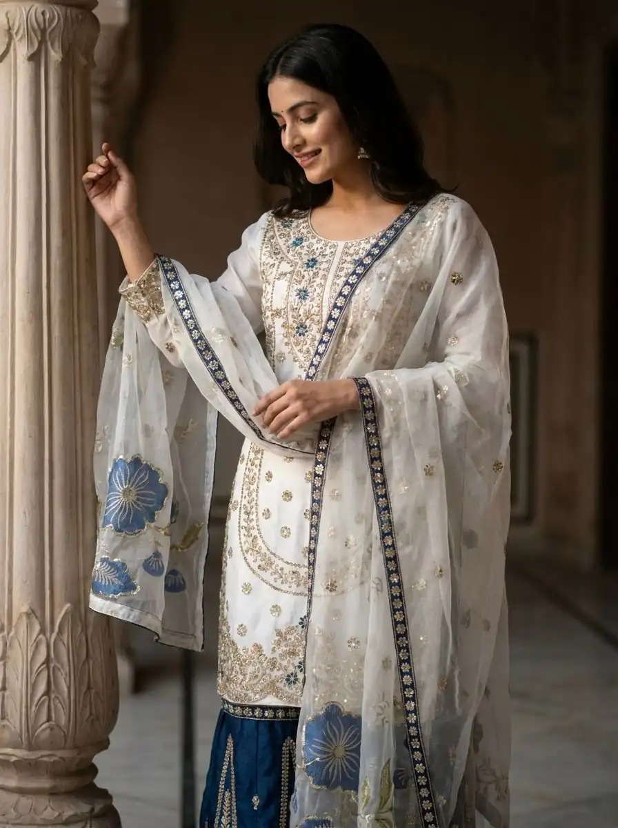 NSR 884 Blue Organza Silk Salwar Suit with Digital Print & Embroidery Work. Introductory Price ₹2149. Delivery 4-6 Working Days. Shop now. | Jump Suits, Straight Suits, Casual Suits, Creative suits, Designer Suits, Palazzo Suits, Party Wear Suits, Patiala Suits, Salwar suit
