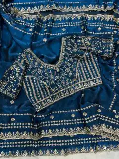 JR 664 Blue in Soft Space Silk Zari Work & Embroidery Work Saree. Available at ₹1949 only. Delivery 4-6 Working Days. Shop now. | Bollywood Sarees, Creative Sarees, Designer Sarees, Embroidered Sarees, Ethnic Saree, Modern Digital sarees, Party Wear Sarees, Sarees