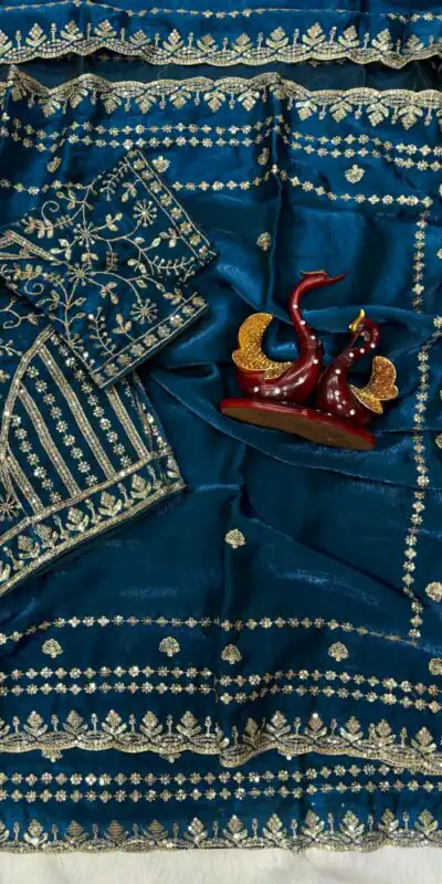 JR 664 Blue in Soft Space Silk Zari Work & Embroidery Work Saree. Available at ₹1949 only. Delivery 4-6 Working Days. Shop now. | Bollywood Sarees, Creative Sarees, Designer Sarees, Embroidered Sarees, Ethnic Saree, Modern Digital sarees, Party Wear Sarees, Sarees