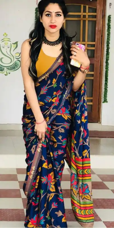 KT 131 Blue Digital Print & Lace Work Saree in Blue Softy Silk. Introductory Price ₹1499. Delivery 4-6 Working Days. Shop now. | Bollywood Sarees, Creative Sarees, Designer Sarees, Embroidered Sarees, Ethnic Saree, Modern Digital sarees, Party Wear Sarees, Sarees