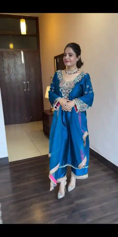 ST 170 Blue Cowrie Work & Embroidery Work Salwar Suit in Wine Vichitra Silk. Grab it for ₹2049. Delivery 4-6 Working Days. Shop now. | Jump Suits, Straight Suits, Casual Suits, Creative suits, Designer Suits, Palazzo Suits, Party Wear Suits, Patiala Suits, Salwar suit