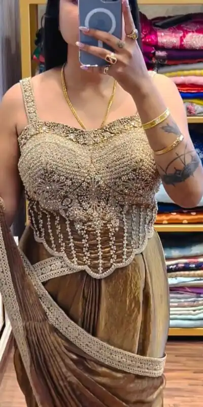 ST 1155 Brown in Fandy Satin Lace Work & Embroidery Work Saree . Special Price ₹2149. Delivery 4-6 Working Days. Shop now. | Bollywood Sarees, Creative Sarees, Designer Sarees, Embroidered Sarees, Ethnic Saree, Modern Digital sarees, Party Wear Sarees, Sarees