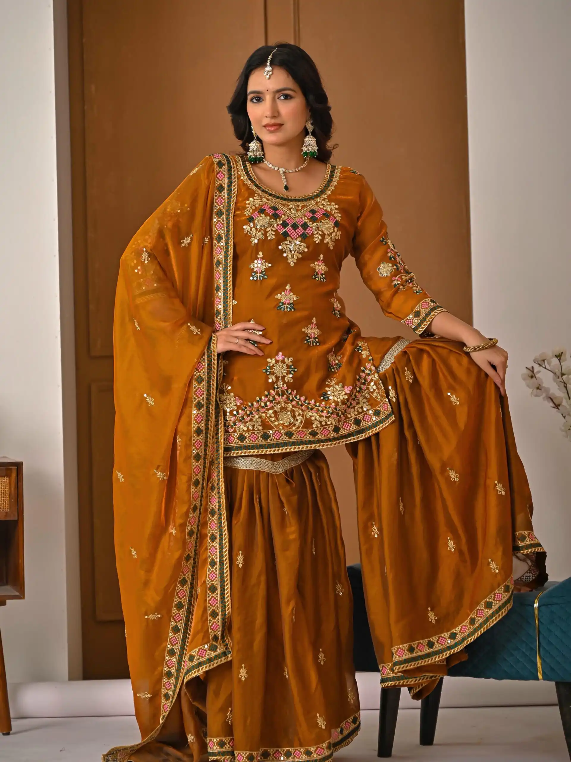ND 5056 Brown Fandy Silk Salwar Suit with Embroidery Work. Wedding, Party, Festive, Events Now at just ₹2649. Delivery 4-6 Working Days. Shop now. | Jump Suits, Straight Suits, Casual Suits, Creative suits, Designer Suits, Palazzo Suits, Party Wear Suits, Patiala Suits, Salwar suit
