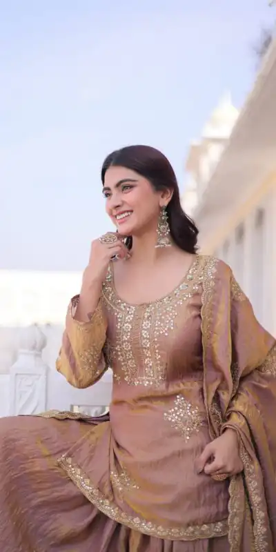 KA 1229 Brown Fendi Crush Salwar Suit Perfect for Wedding, Party, Onam, Temple Visit, Traditional Day – . Best Price ₹2399. Delivery 4-6 Working Days. | Jump Suits, Straight Suits, Casual Suits, Creative suits, Designer Suits, Palazzo Suits, Party Wear Suits, Patiala Suits, Salwar suit