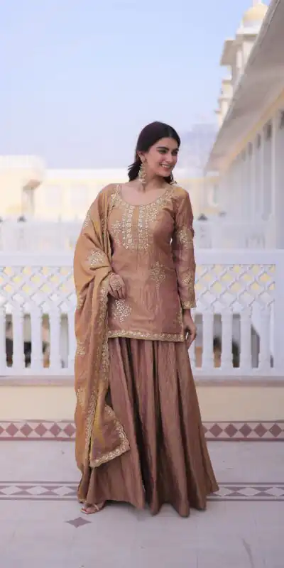 KA 1229 Brown Fendi Crush Salwar Suit Perfect for Wedding, Party, Onam, Temple Visit, Traditional Day – . Best Price ₹2399. Delivery 4-6 Working Days. | Jump Suits, Straight Suits, Casual Suits, Creative suits, Designer Suits, Palazzo Suits, Party Wear Suits, Patiala Suits, Salwar suit