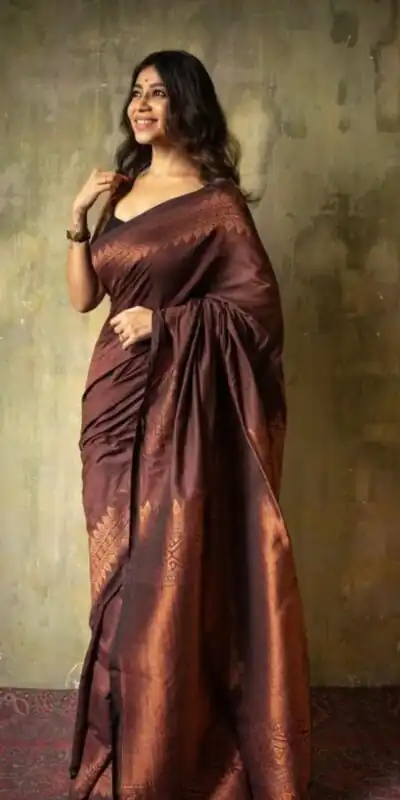 KP 6012 Brown in Soft Lichi Silk Lace Border & Lace Work Saree . Available at ₹1399 only. Delivery 4-6 Working Days. Shop now. | Bollywood Sarees, Creative Sarees, Designer Sarees, Embroidered Sarees, Ethnic Saree, Modern Digital sarees, Party Wear Sarees, Sarees