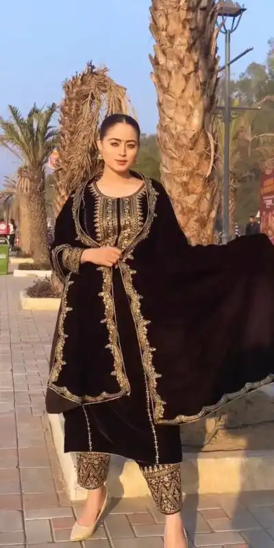 AD 089 Brown Viscose Velvet Salwar Suit with Embroidery Work. Affordable Price ₹1999. Delivery 4-6 Working Days. Shop now. | Jump Suits, Straight Suits, Casual Suits, Creative suits, Designer Suits, Palazzo Suits, Party Wear Suits, Patiala Suits, Salwar suit