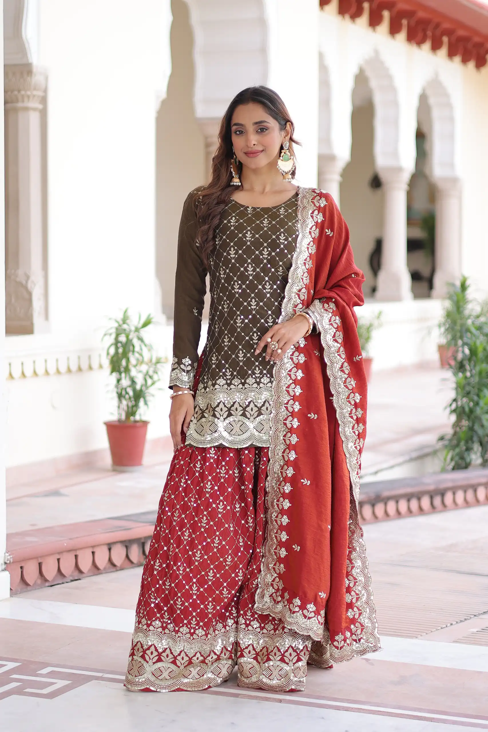 KA 1226 Brown Vichitra Silk Salwar Suit with Zari Work & Embroidery Work. Introductory Price ₹2649. Delivery 4-6 Working Days. Shop now. | Jump Suits, Straight Suits, Casual Suits, Creative suits, Designer Suits, Palazzo Suits, Party Wear Suits, Patiala Suits, Salwar suit