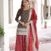 Brown Vichitra Silk Zari Embroidery Work Salwar Suit