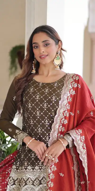 KA 1226 Brown Vichitra Silk Salwar Suit with Zari Work & Embroidery Work. Introductory Price ₹2649. Delivery 4-6 Working Days. Shop now. | Jump Suits, Straight Suits, Casual Suits, Creative suits, Designer Suits, Palazzo Suits, Party Wear Suits, Patiala Suits, Salwar suit