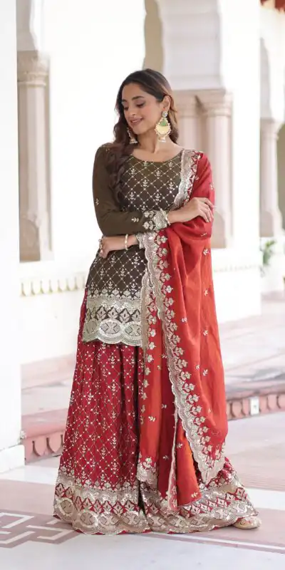 KA 1226 Brown Vichitra Silk Salwar Suit with Zari Work & Embroidery Work. Introductory Price ₹2649. Delivery 4-6 Working Days. Shop now. | Jump Suits, Straight Suits, Casual Suits, Creative suits, Designer Suits, Palazzo Suits, Party Wear Suits, Patiala Suits, Salwar suit