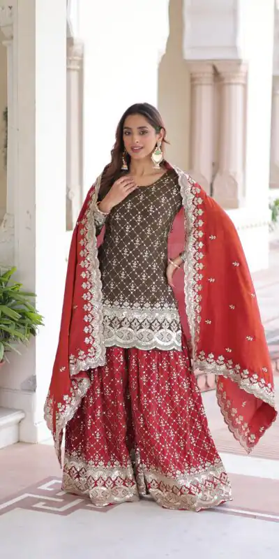 KA 1226 Brown Vichitra Silk Salwar Suit with Zari Work & Embroidery Work. Introductory Price ₹2649. Delivery 4-6 Working Days. Shop now. | Jump Suits, Straight Suits, Casual Suits, Creative suits, Designer Suits, Palazzo Suits, Party Wear Suits, Patiala Suits, Salwar suit