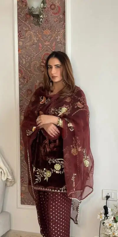 MF 488 Brown Viscose Velvet Salwar Suit. Perfect for Wedding, Party, Lohri, Makar Sankranti, Engagement – Affordable Price ₹2149. Delivery 4-6 Workin | Jump Suits, Straight Suits, Casual Suits, Creative suits, Designer Suits, Palazzo Suits, Party Wear Suits, Patiala Suits, Salwar suit