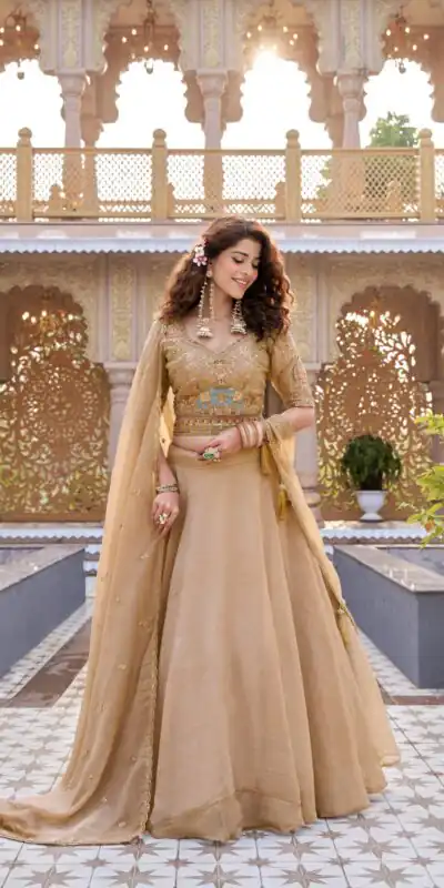 Ram 160 Chiku Color Crunchy Lehenga Choli with Embroidery Work. Online Festive Deal ₹3199. Delivery 4-6 Working Days. Shop now. | Bollywood Lehenga, Creative Lehenga, Designer Lehenga, Embroidered Lehenga, Lehenga, Party Wear Lehenga