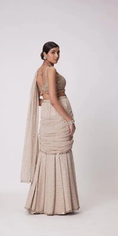 BD 1821 Chiku in Faux Georgette Mirror Work Saree . Wedding, Party, Festive, Events, Grab it for ₹2499. Delivery 4-6 Working Days. Shop now. | Bollywood Sarees, Creative Sarees, Designer Sarees, Embroidered Sarees, Ethnic Saree, Modern Digital sarees, Party Wear Sarees, Sarees