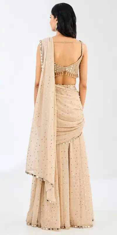 BD 1821 Chiku in Faux Georgette Mirror Work Saree . Wedding, Party, Festive, Events, Grab it for ₹2499. Delivery 4-6 Working Days. Shop now. | Bollywood Sarees, Creative Sarees, Designer Sarees, Embroidered Sarees, Ethnic Saree, Modern Digital sarees, Party Wear Sarees, Sarees