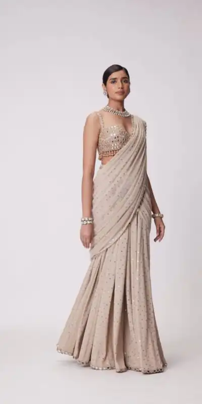 BD 1821 Chiku in Faux Georgette Mirror Work Saree . Wedding, Party, Festive, Events, Grab it for ₹2499. Delivery 4-6 Working Days. Shop now. | Bollywood Sarees, Creative Sarees, Designer Sarees, Embroidered Sarees, Ethnic Saree, Modern Digital sarees, Party Wear Sarees, Sarees