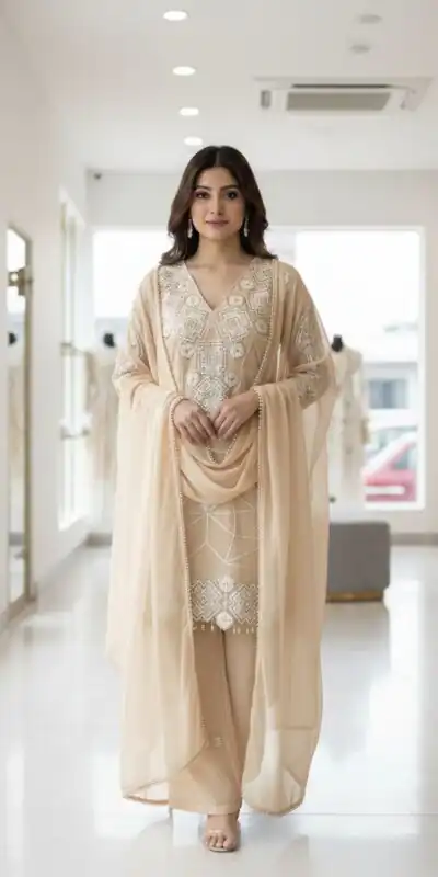 LG 2063 Chiku Faux Georgette Salwar Suit with Sequins Work & Embroidery Work. Introductory Price ₹2149. Delivery 4-6 Working Days. Shop now. | Jump Suits, Straight Suits, Casual Suits, Creative suits, Designer Suits, Palazzo Suits, Party Wear Suits, Patiala Suits, Salwar suit